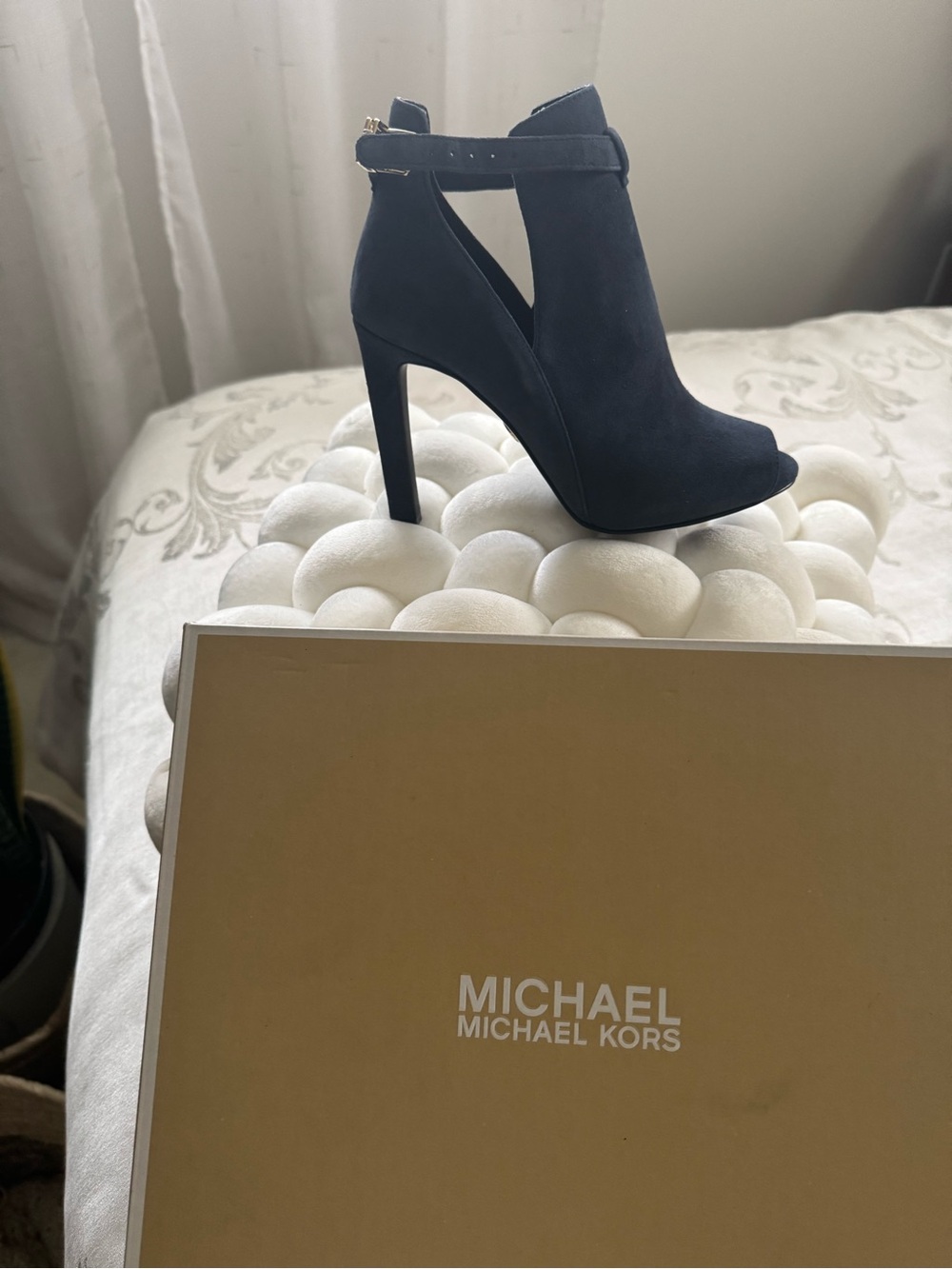 Michael Kors Navy Suede Peep-Toe Ankle Booties